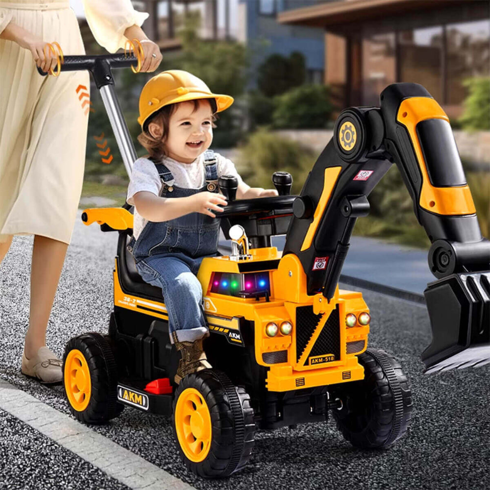 3-In-1 Toddler 6V Ride-On Push Car Kids 4WD Rechargeable Excavator with Fully Electric Digging Arm - Image 1