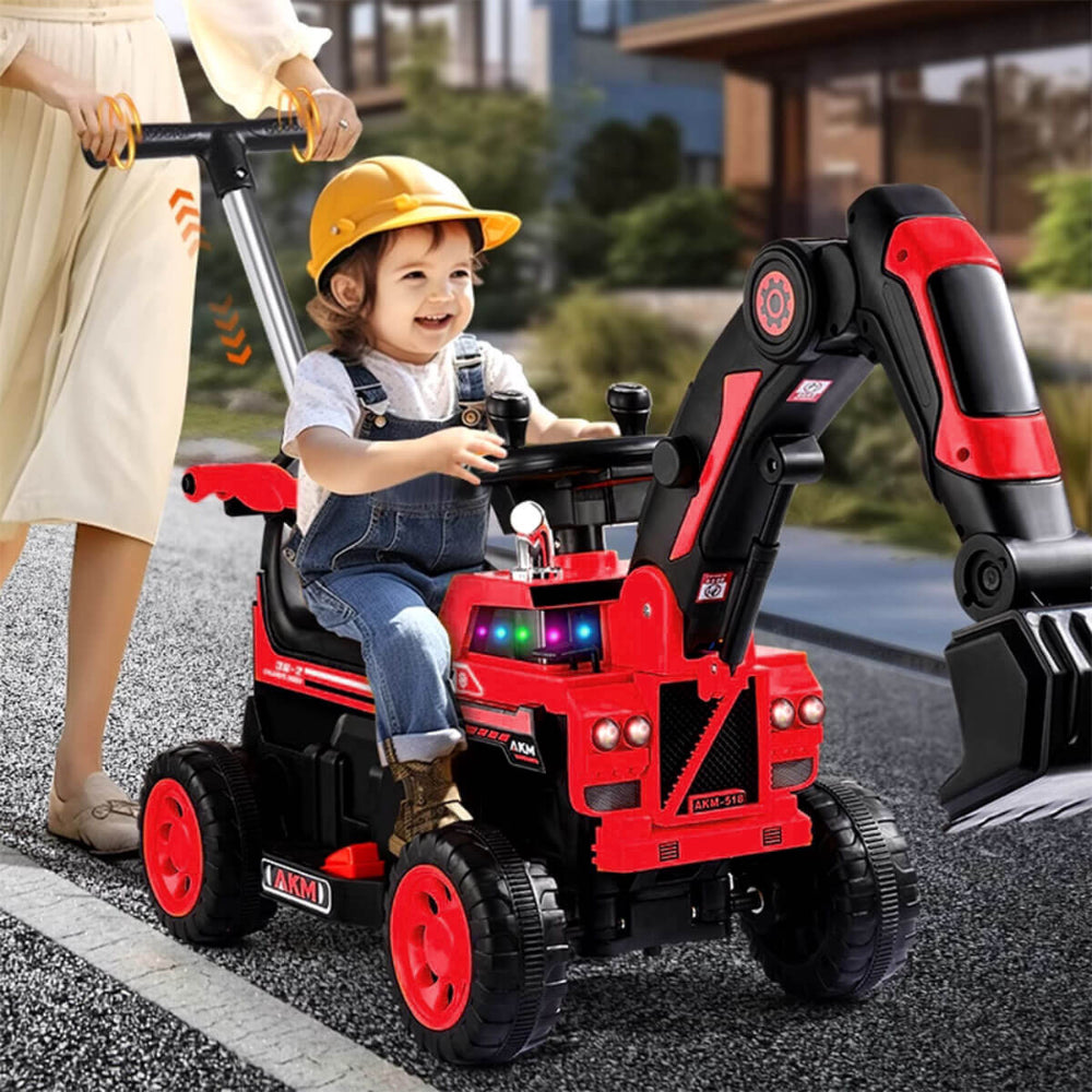 3-In-1 Toddler 6V Ride-On Push Car Kids 4WD Rechargeable Excavator with Fully Electric Digging Arm - Image 2