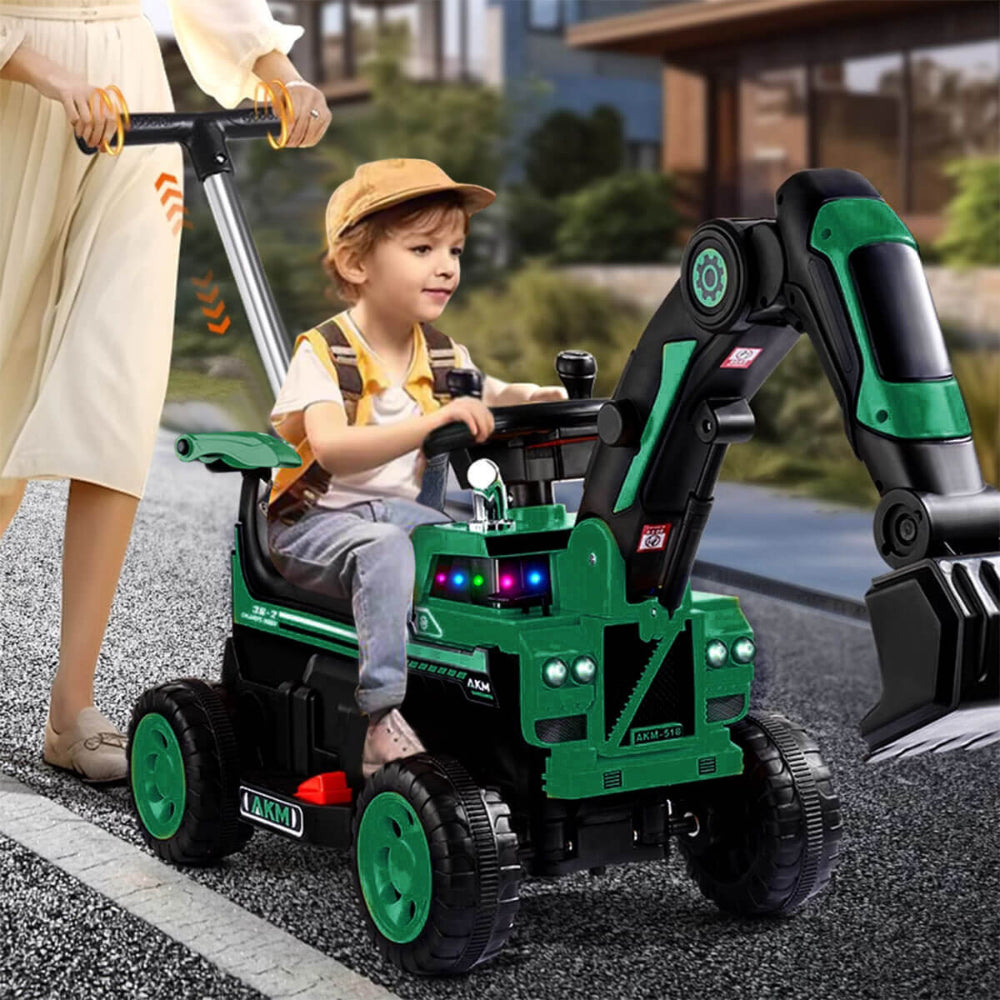 3-In-1 Toddler 6V Ride-On Push Car Kids 4WD Rechargeable Excavator with Fully Electric Digging Arm - Image 3