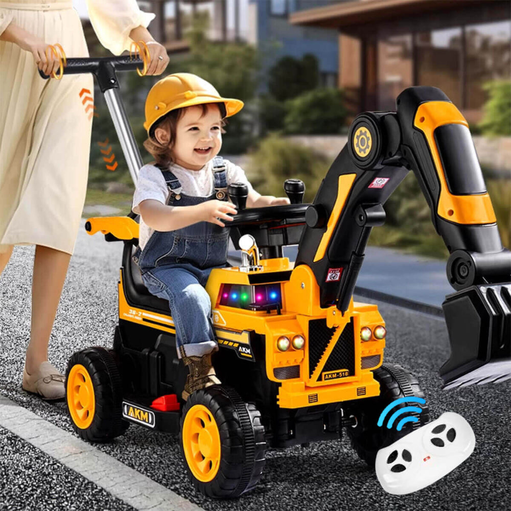 3-In-1 Toddler 6V Ride-On Push Car Kids 4WD Rechargeable Excavator with Fully Electric Digging Arm - Image 4