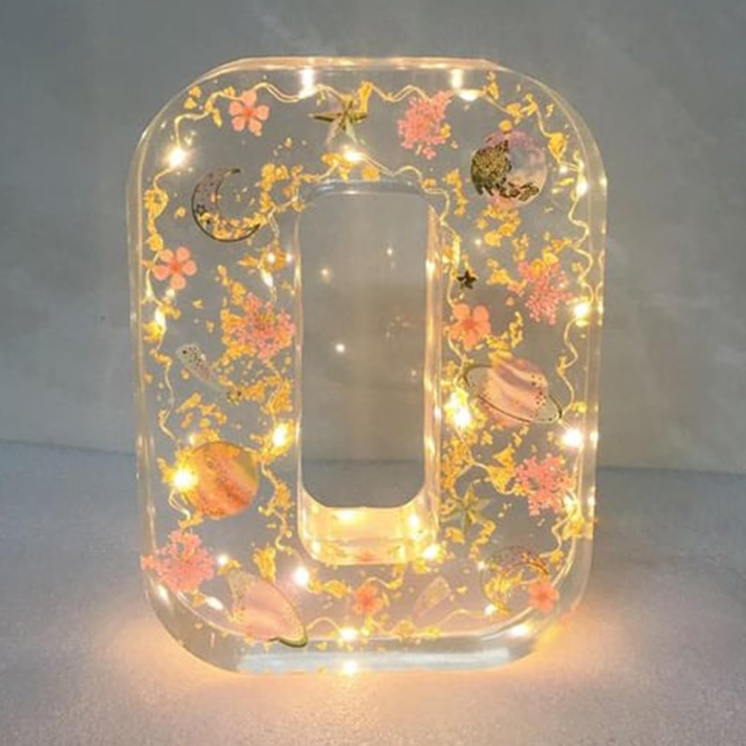 Letter Resin Lamp with Dried Flowers