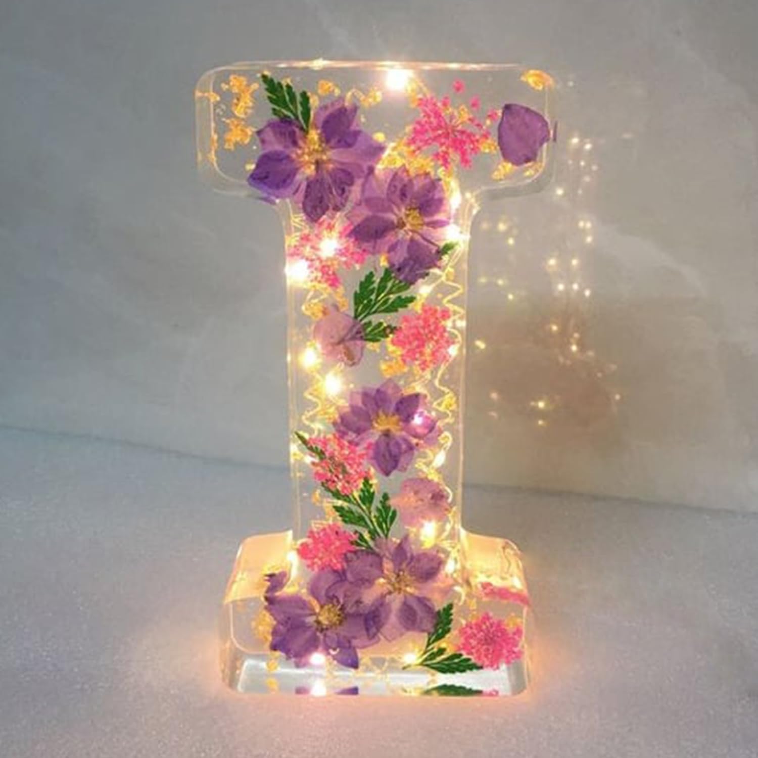 Letter Resin Lamp with Dried Flowers