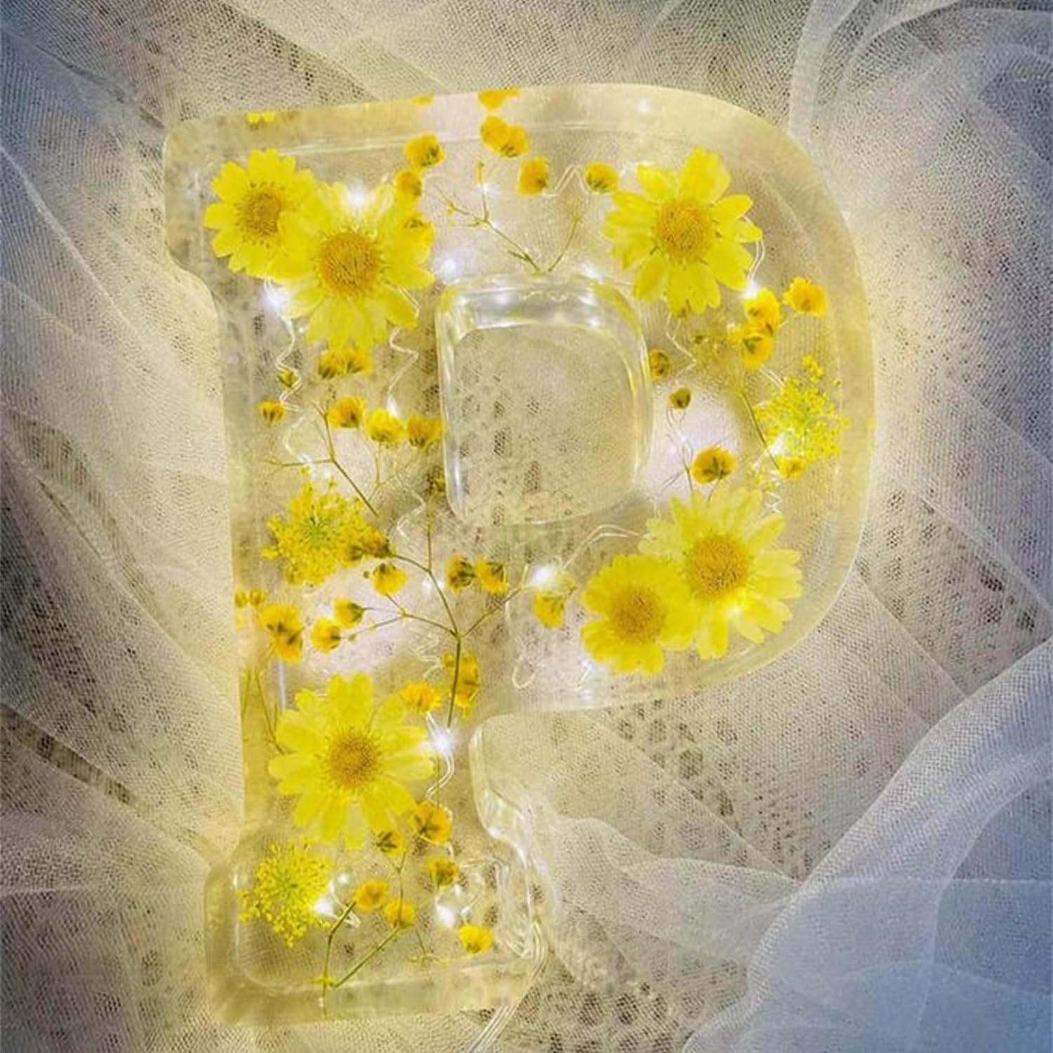 Letter Resin Lamp with Dried Flowers