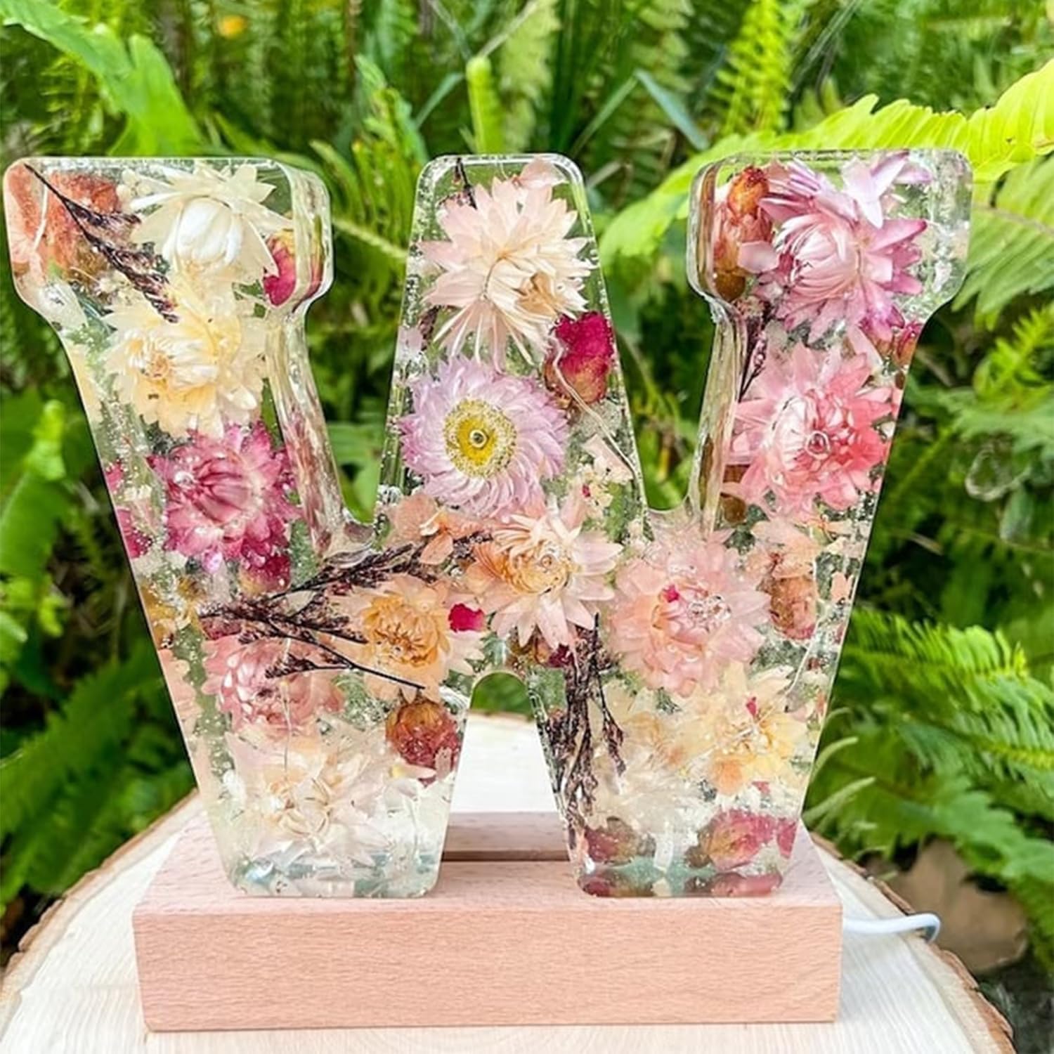 Letter Resin Lamp with Dried Flowers