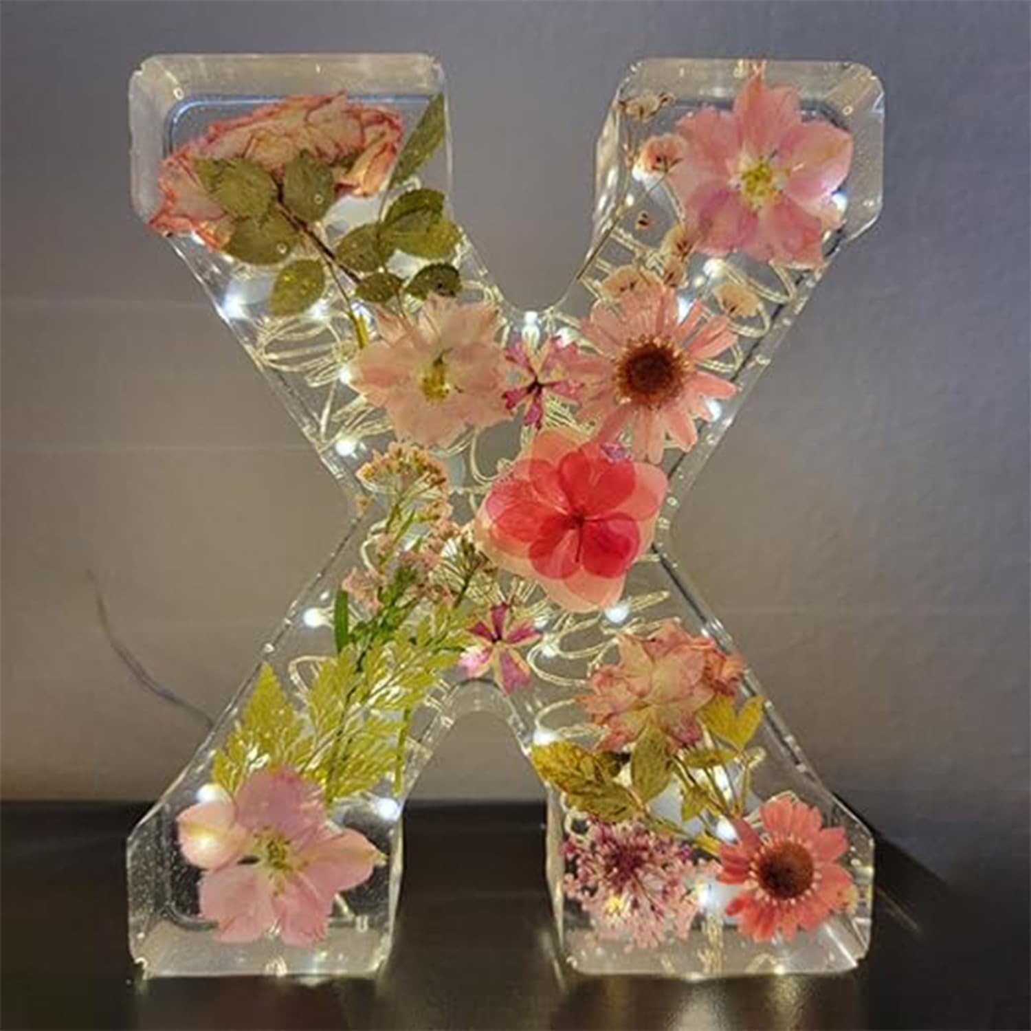 Letter Resin Lamp with Dried Flowers