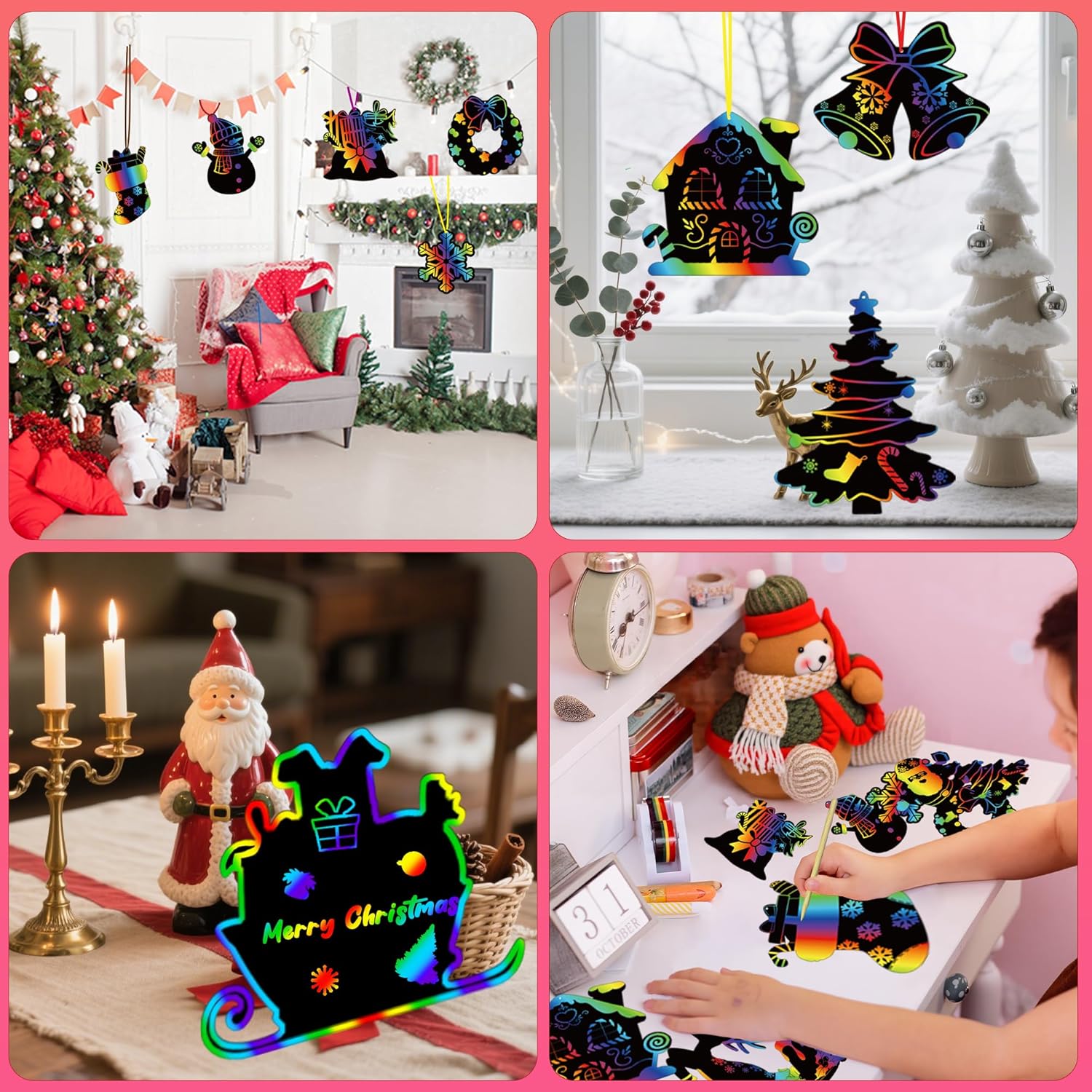 Christmas Toys Rainbow Scratch Art Kids DIY Craft Activity Set