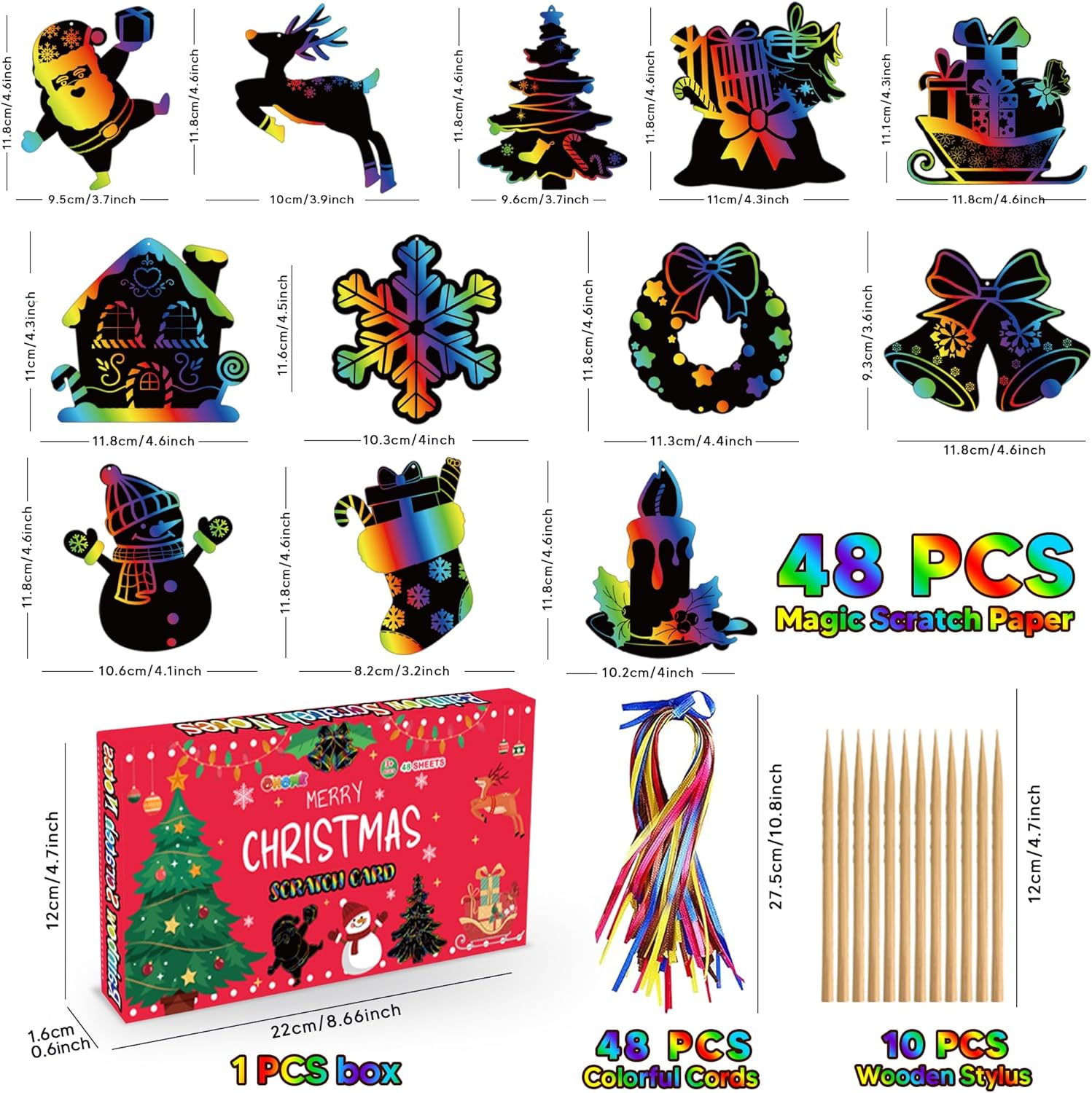 Christmas Toys Rainbow Scratch Art Kids DIY Craft Activity Set