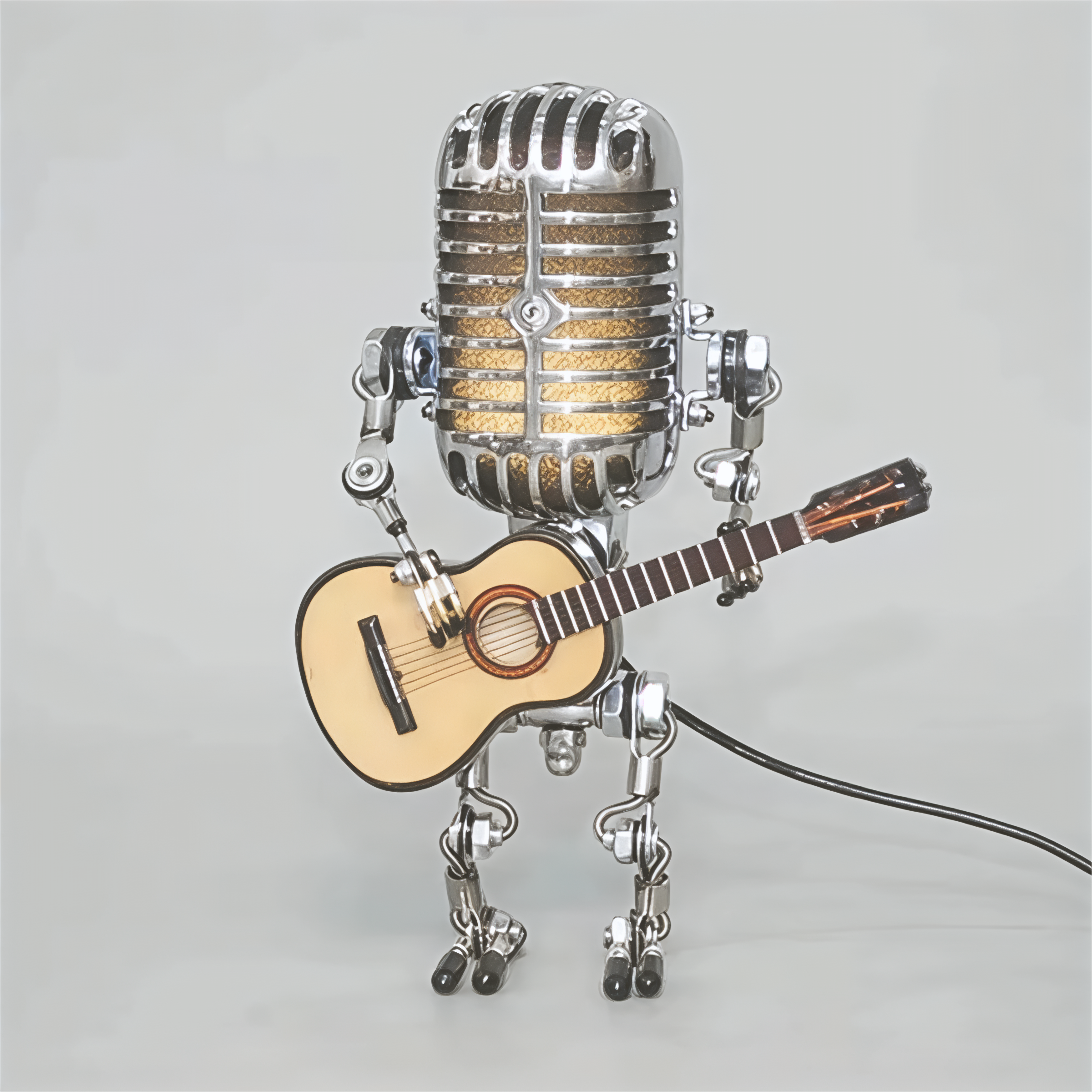 Table Lamp Robot Sculpture Metal Guitar Light