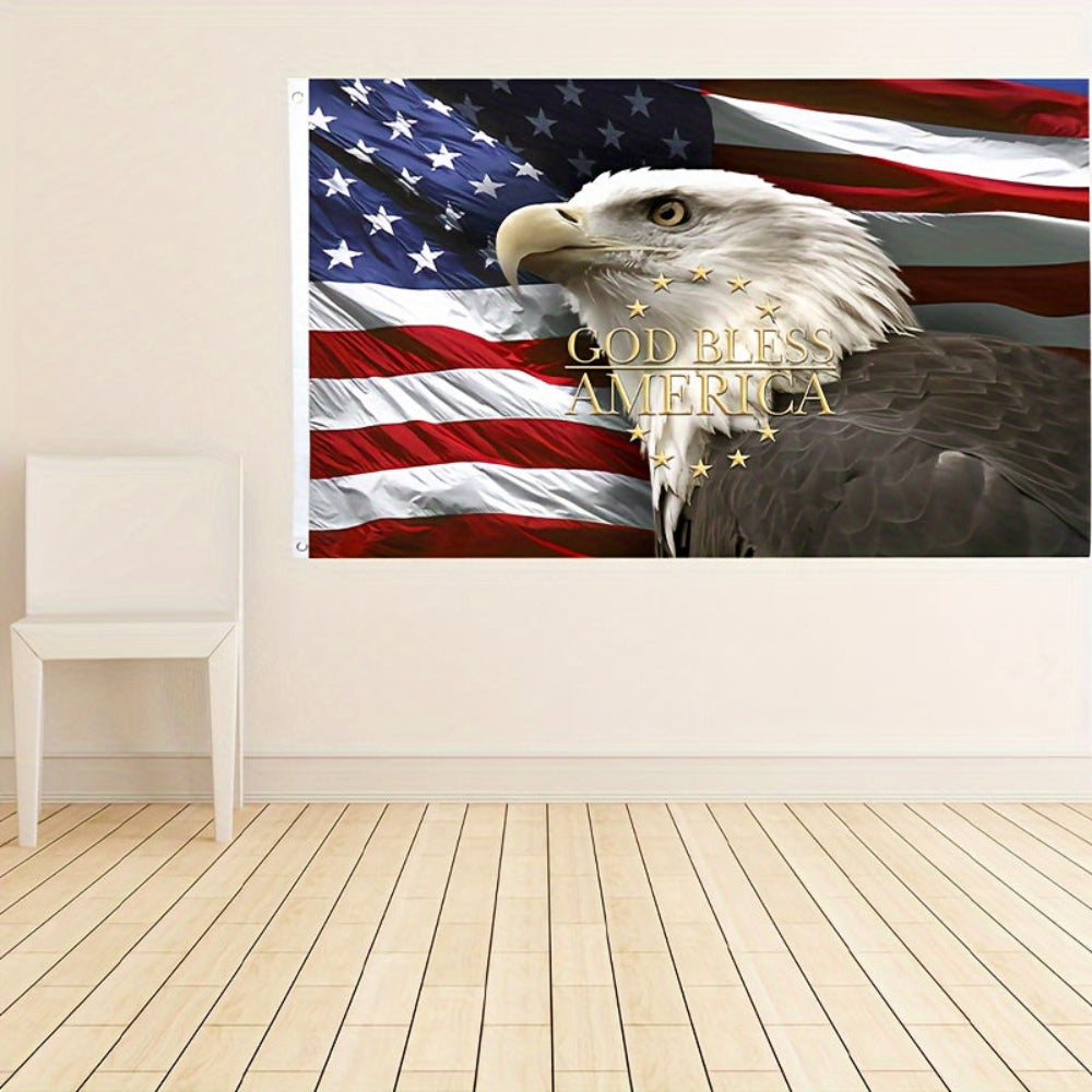 American Flag Wall Art Bald Eagle Patriotic God Bless America Print