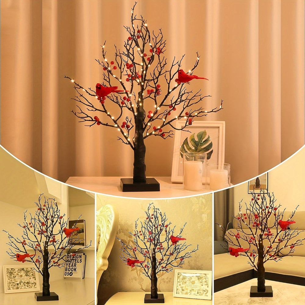 Artificial Christmas Tree LED Lights Red Cardinals Decor