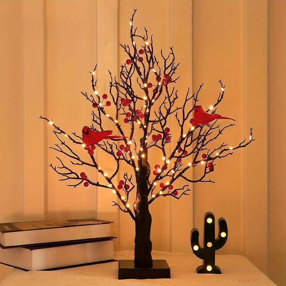 Artificial Christmas Tree LED Lights Red Cardinals Decor