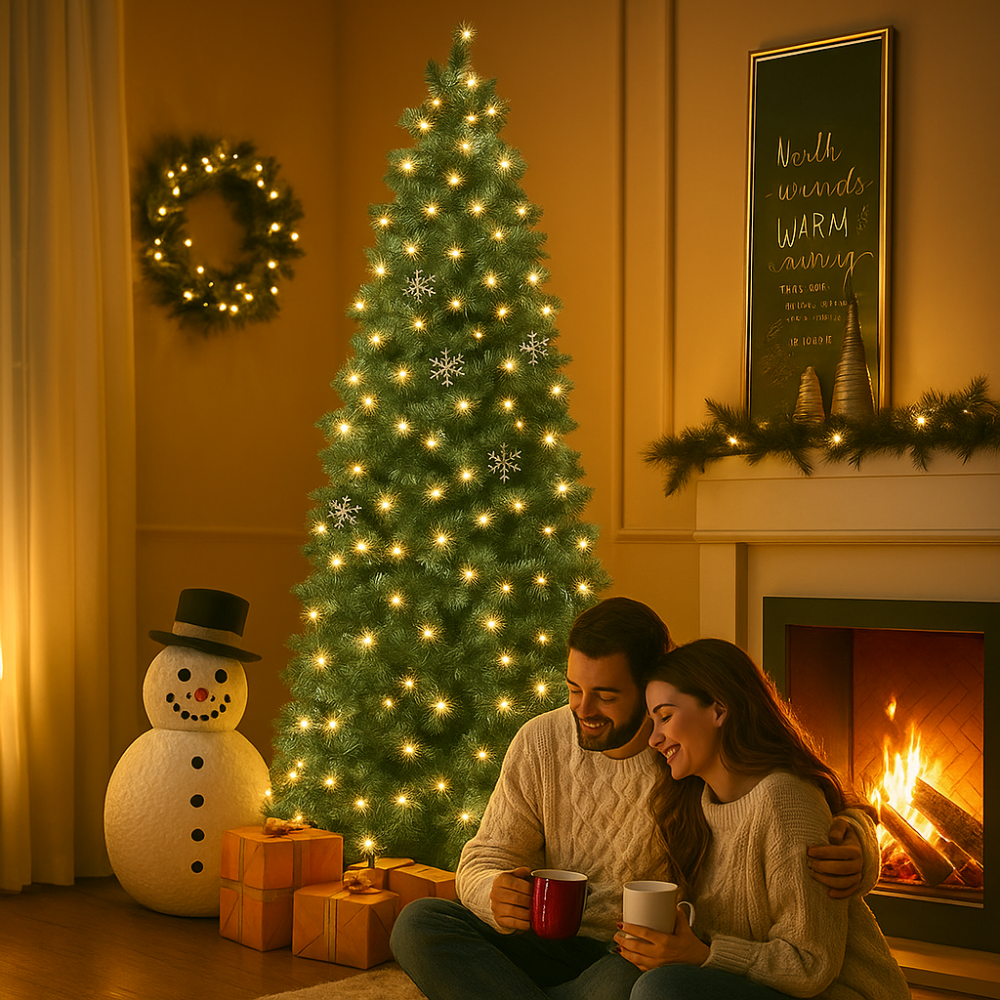 Artificial Pre-Lit Pencil Christmas Tree Warm White Lights