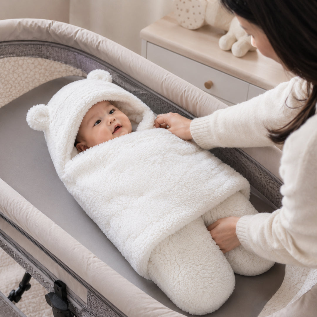 Manta para bebé de forro polar con diseño con capucha