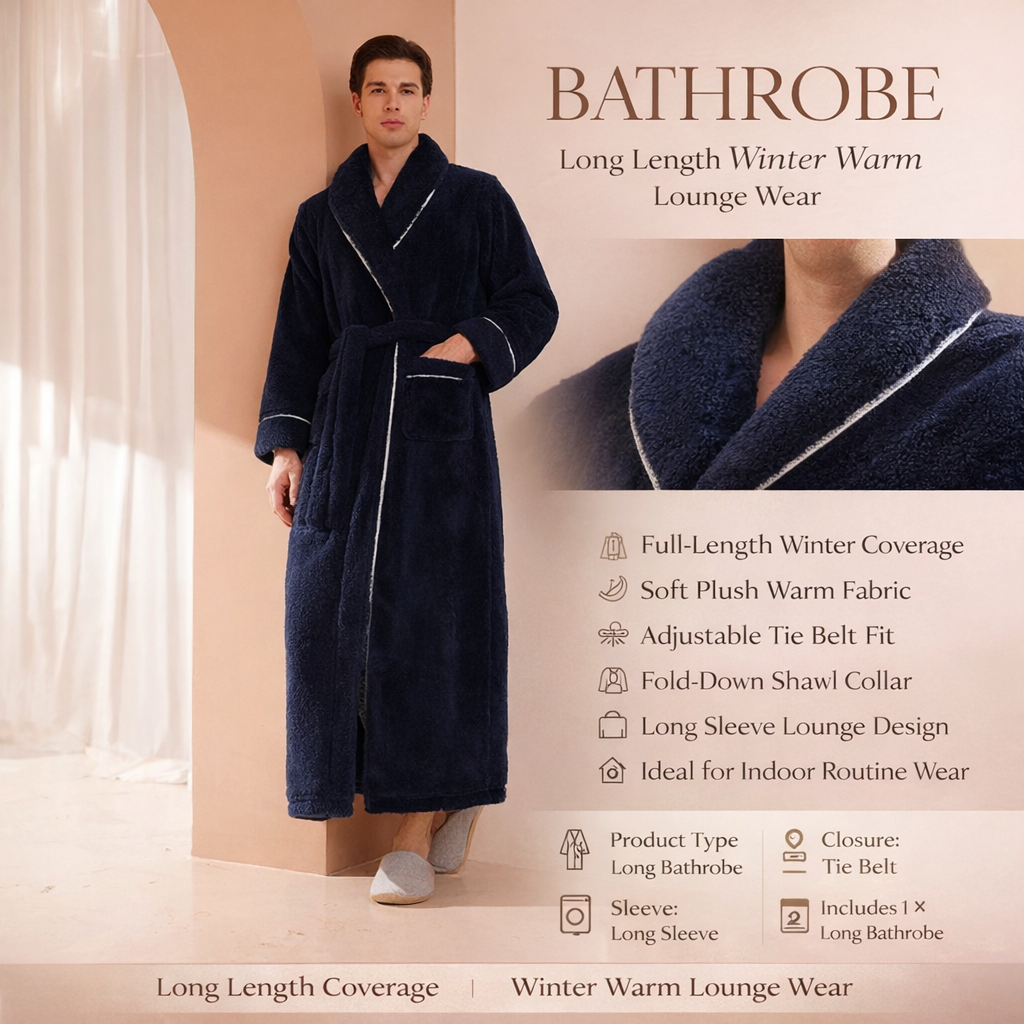 Bathrobe Long Length Winter Warm Lounge Wear