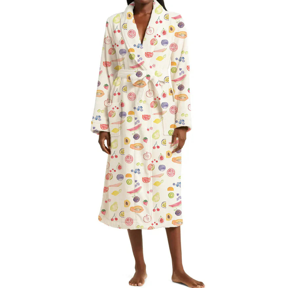 Bathrobe Floral Shawl Collar Tie Waist