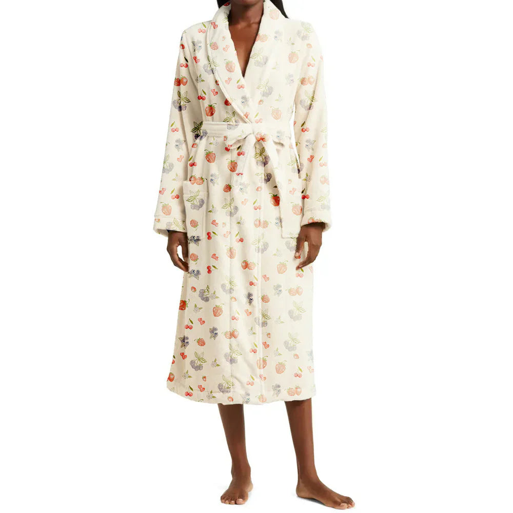 Bathrobe Floral Shawl Collar Tie Waist