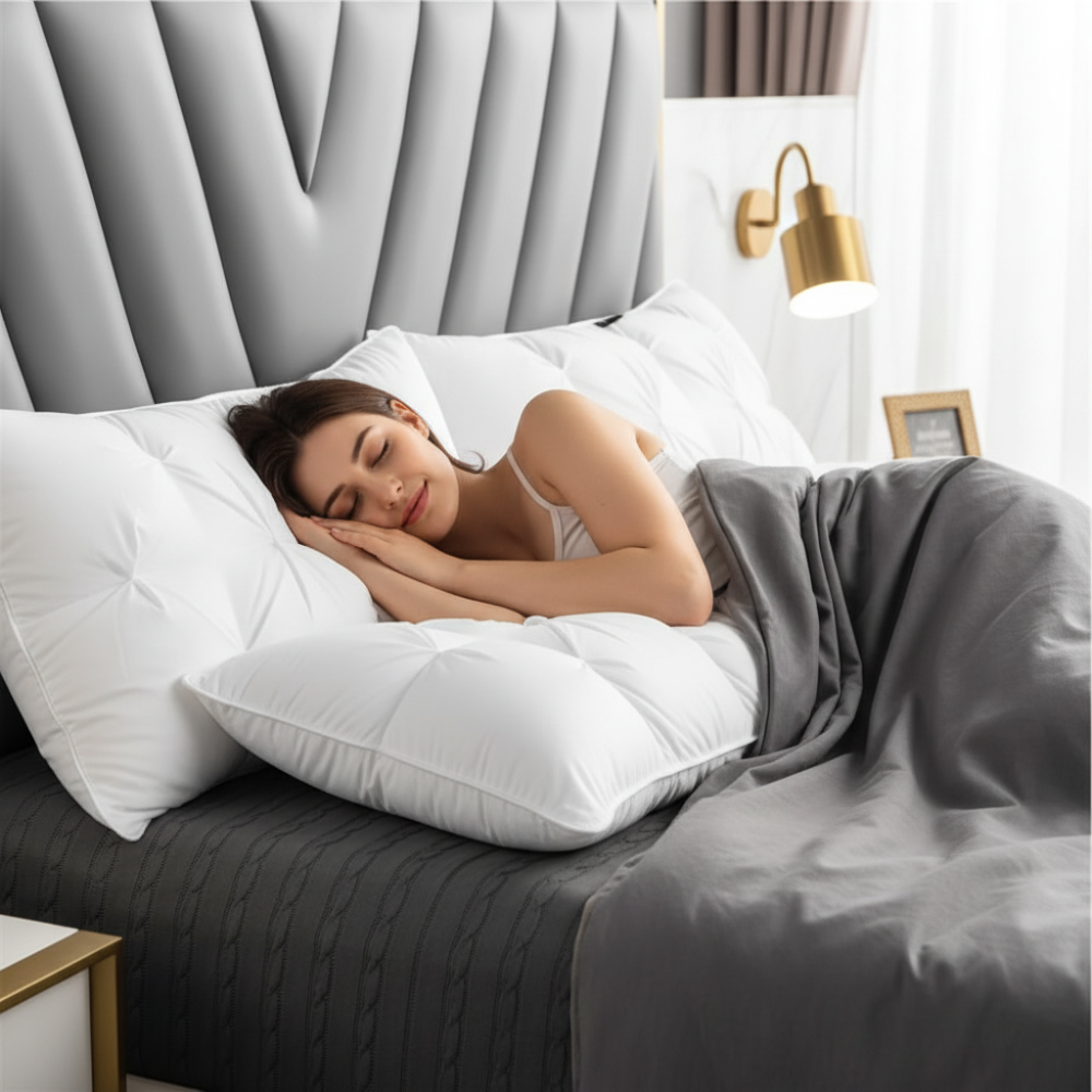 Bed Pillow Hotel Style Goose Down Support Neck Sleep