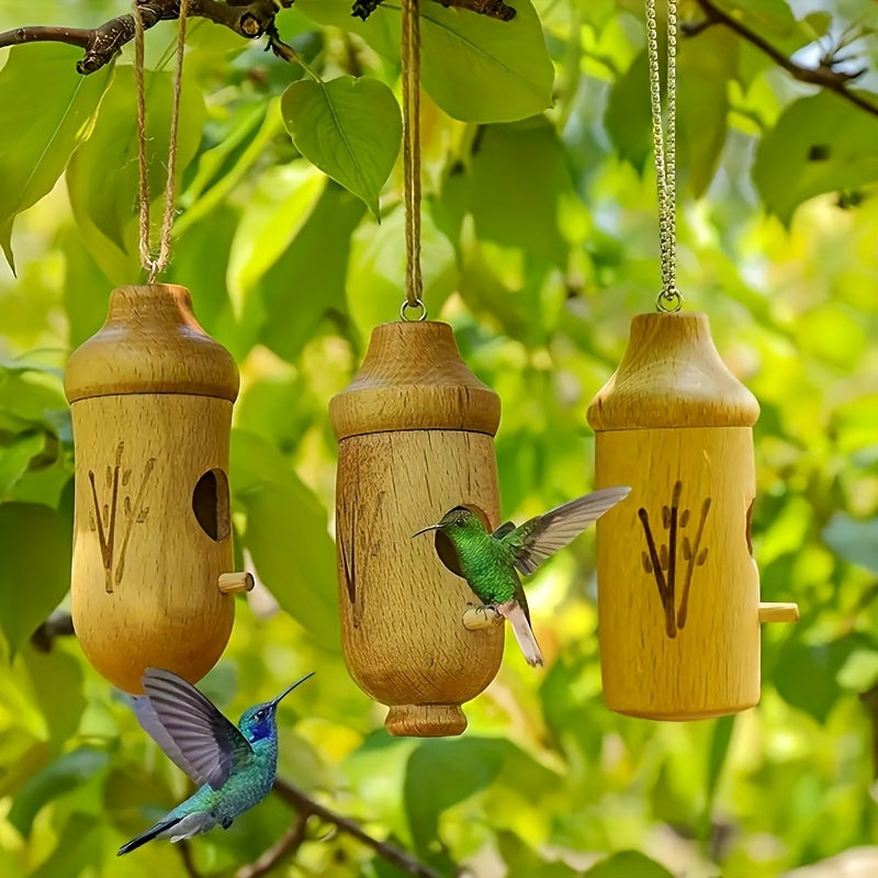 Wooden Hanging Hummingbird Nesting House Set