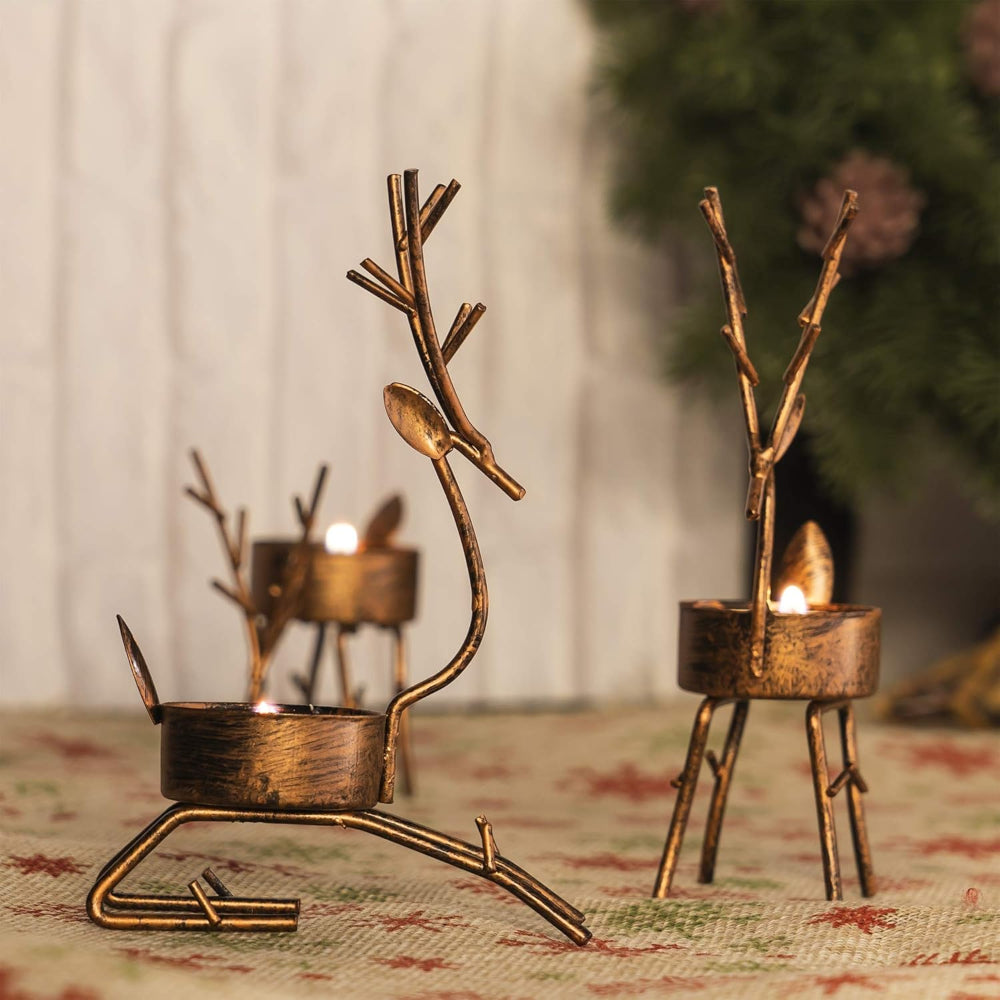 Candle Holders Christmas Table Decorations Reindeer Metal Set