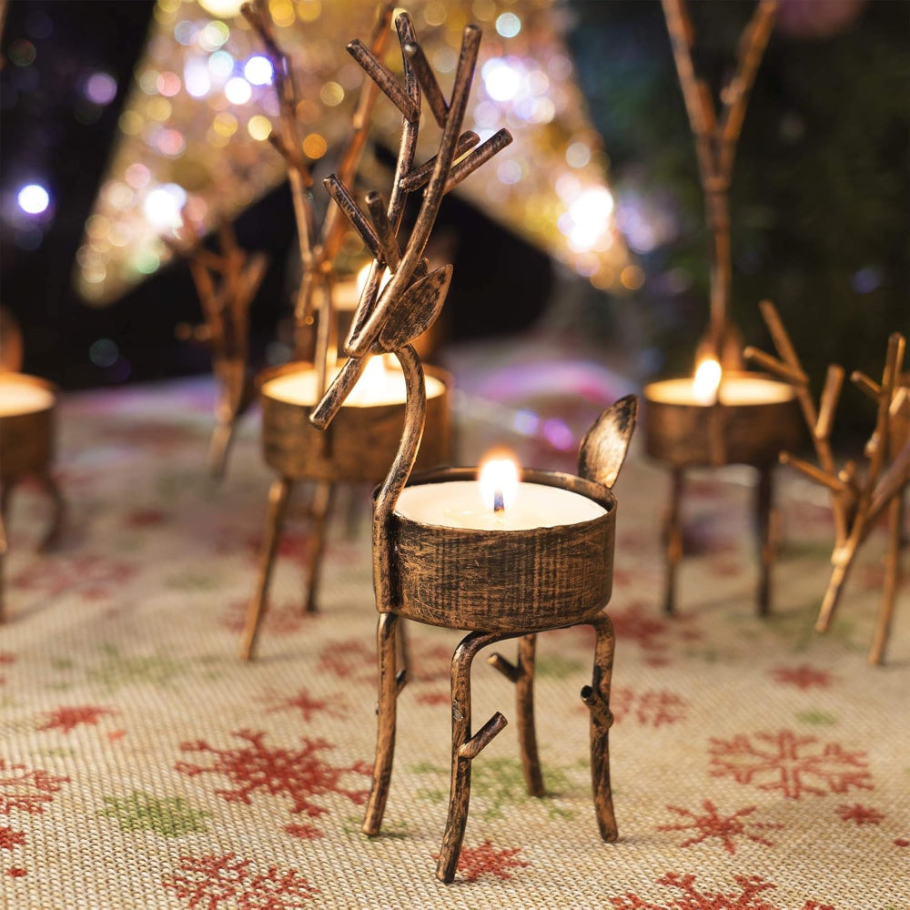 Candle Holders Christmas Table Decorations Reindeer Metal Set