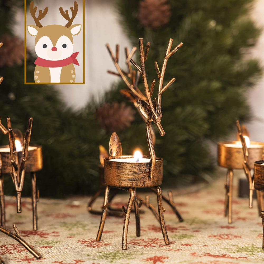 Candle Holders Christmas Table Decorations Reindeer Metal Set