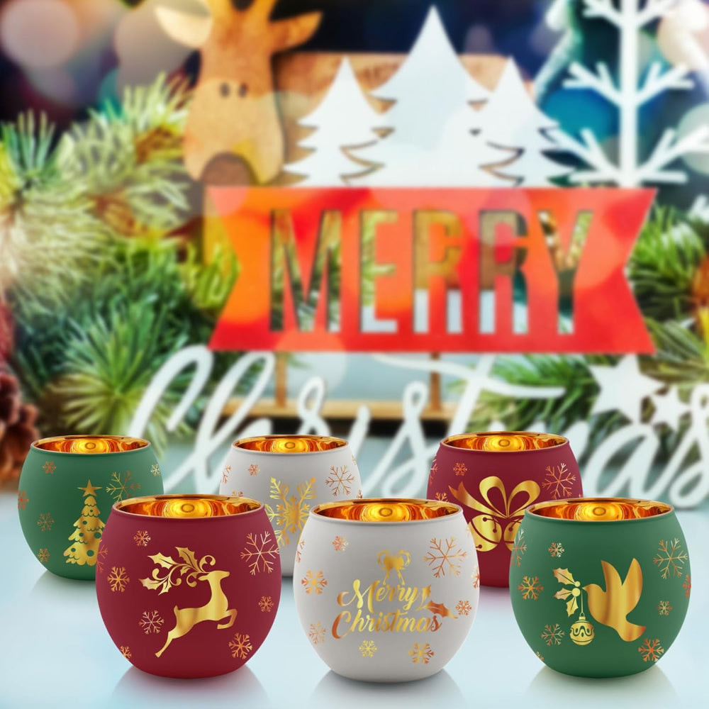 Candle Holders Glass Tealight Frosted Christmas Table Set