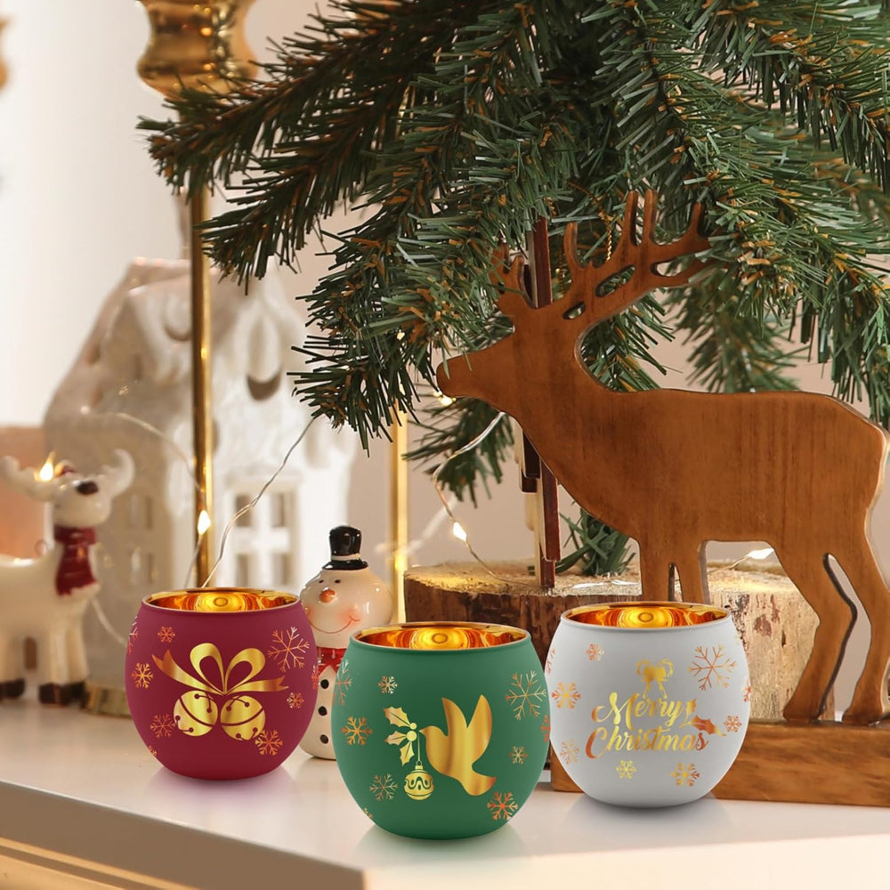 Candle Holders Glass Tealight Frosted Christmas Table Set