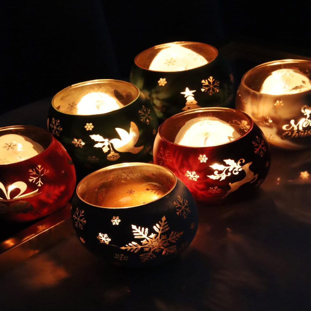 Candle Holders Glass Tealight Frosted Christmas Table Set