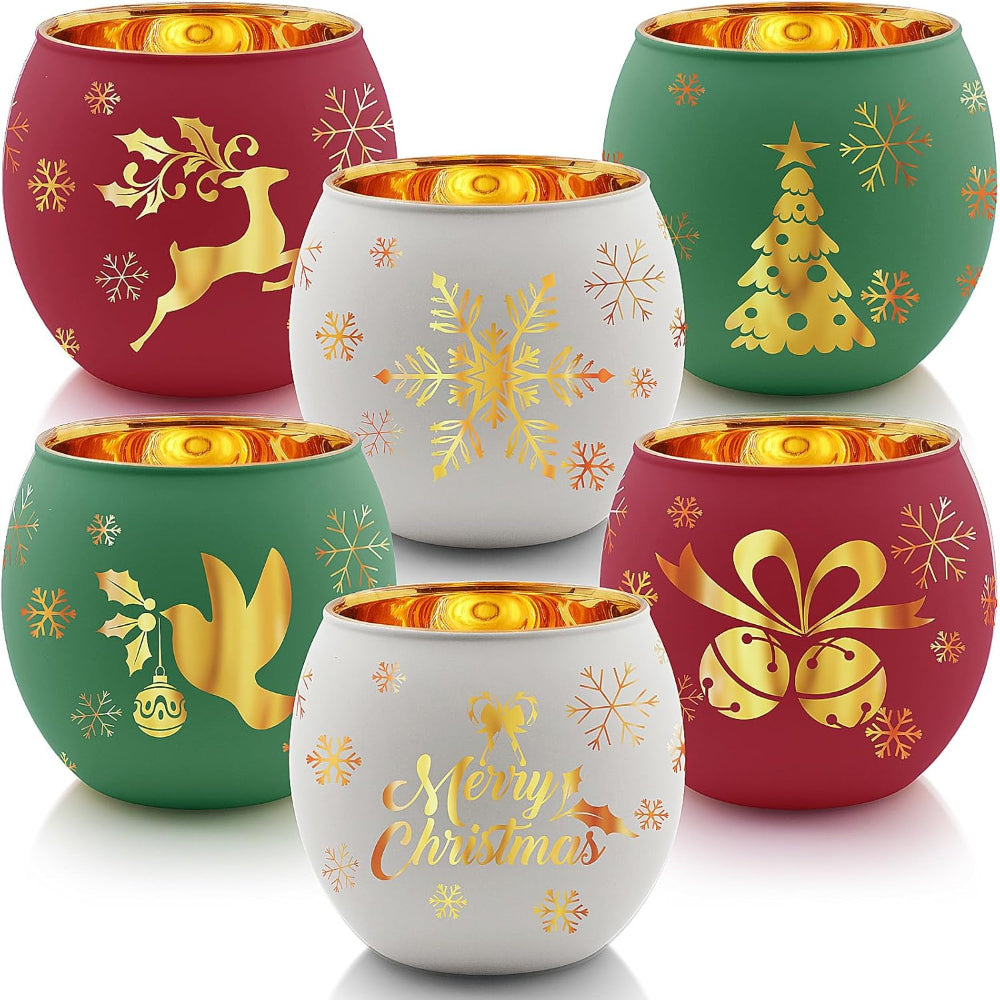 Candle Holders Glass Tealight Frosted Christmas Table Set