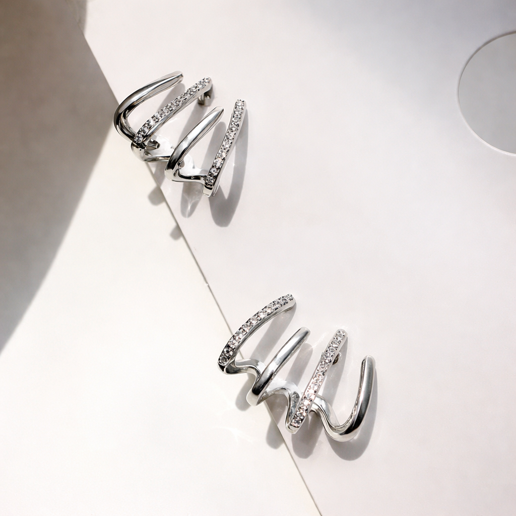 Gold Earrings Minimalist Stud Multi Bar Illusion Design