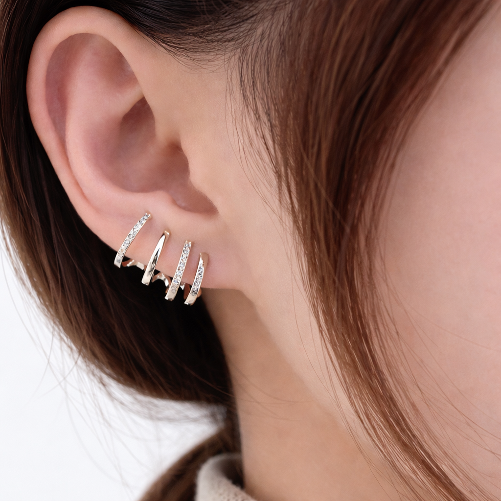 Gold Earrings Minimalist Stud Multi Bar Illusion Design