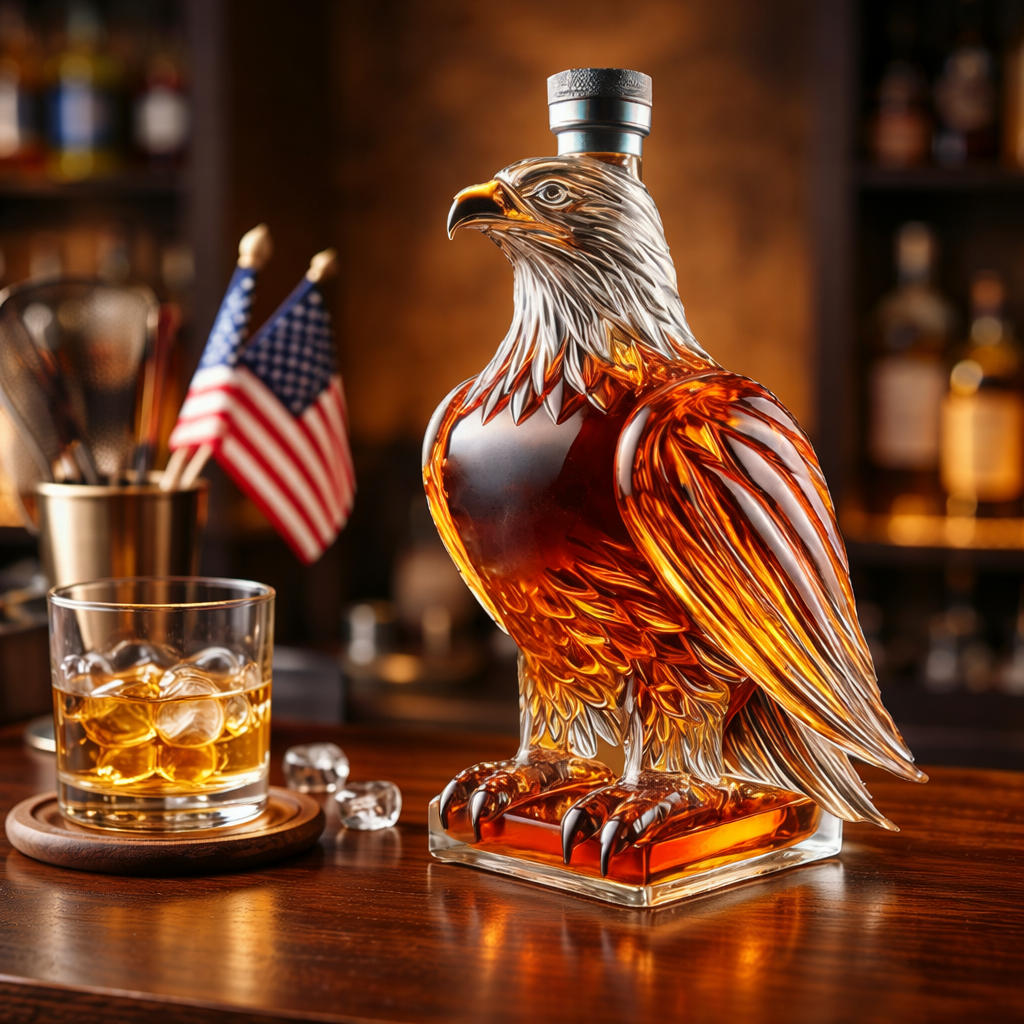 Whiskey Decanter Eagle Sculpture Glass Bar Bottle