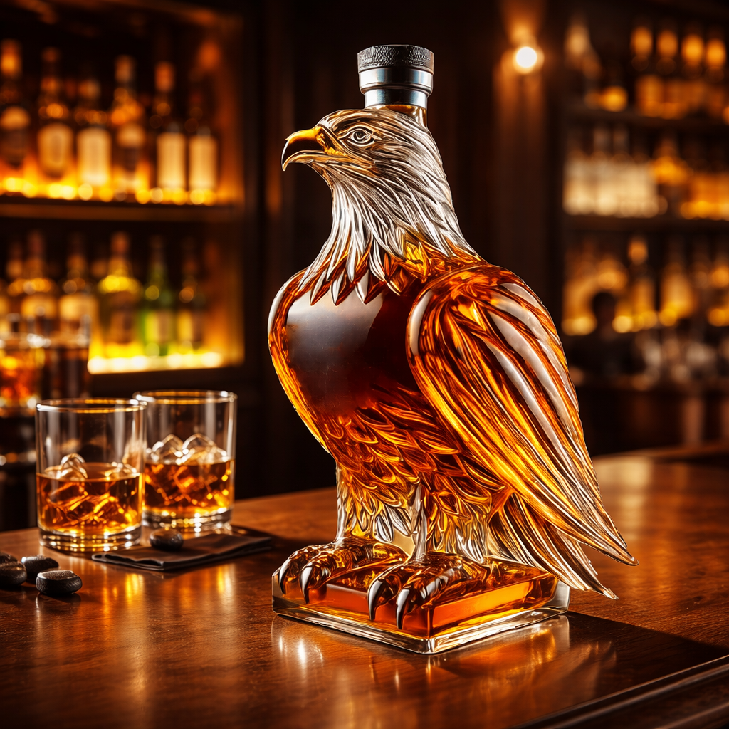 Whiskey Decanter Eagle Sculpture Glass Bar Bottle