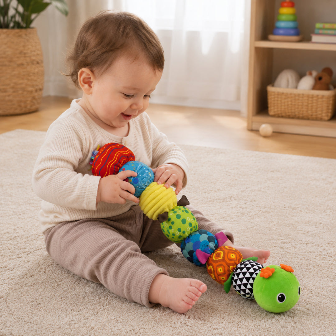 Juguete de oruga musical de peluche sensorial para bebés