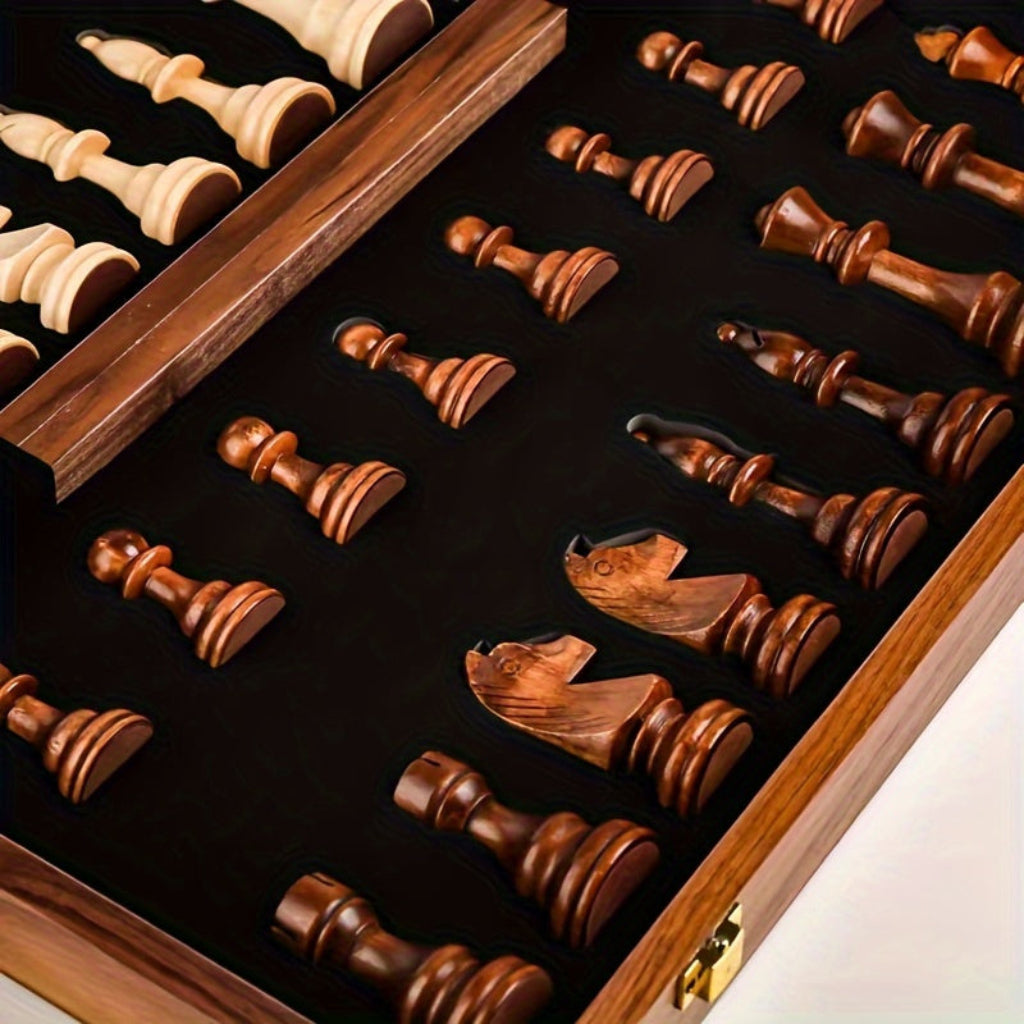 Chess Set Folding Wooden Board Game Storage Case