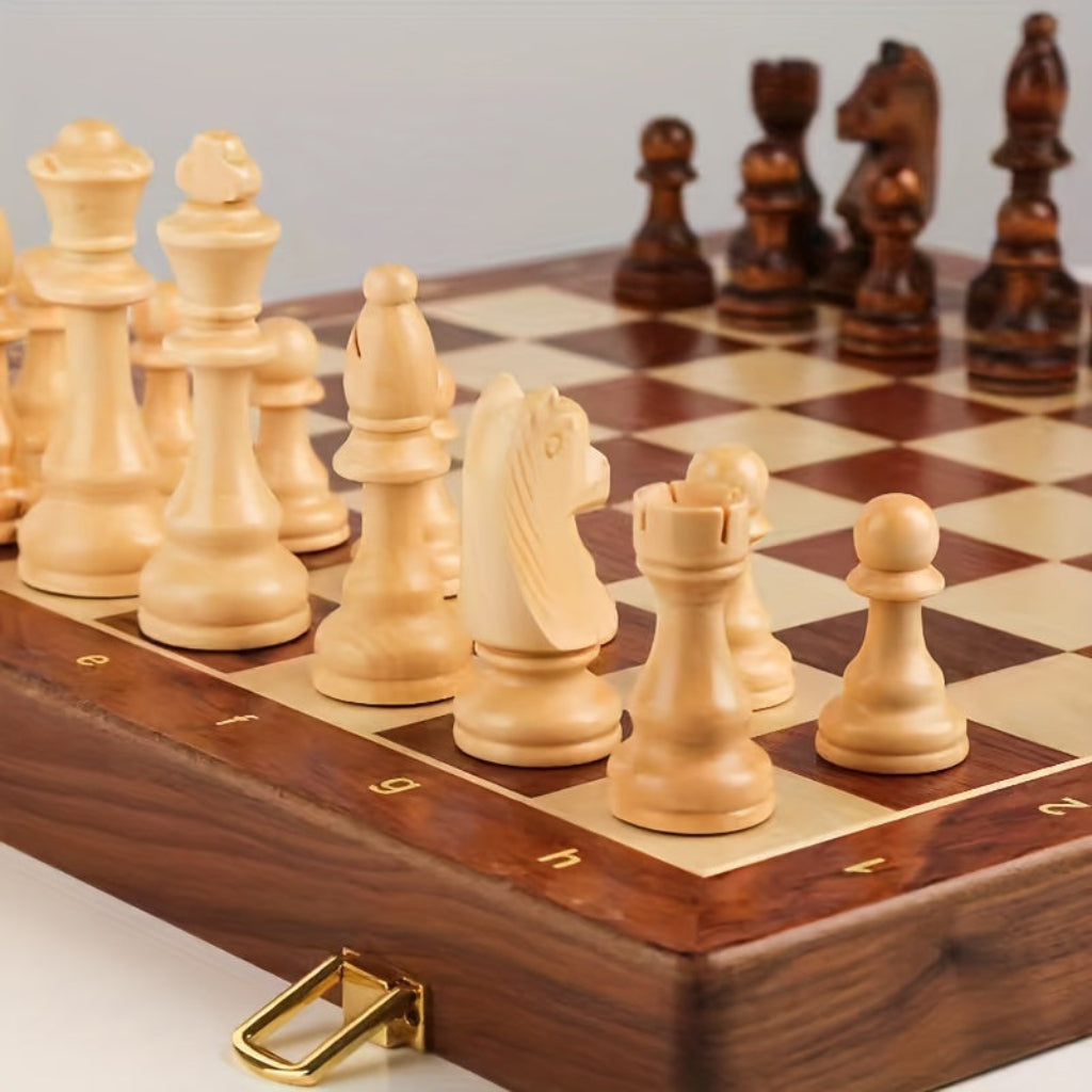 Chess Set Folding Wooden Board Game Storage Case