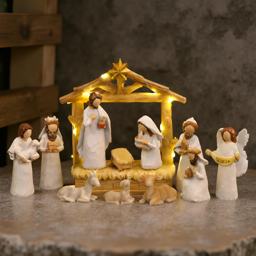 Christmas Decor Nativity Scene Rustic Lighted Tabletop Display