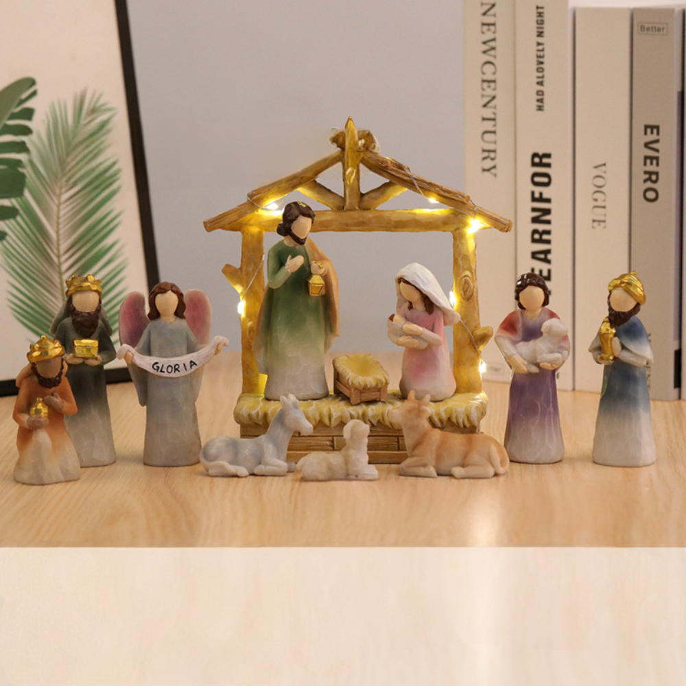 Christmas Decor Nativity Scene Rustic Lighted Tabletop Display