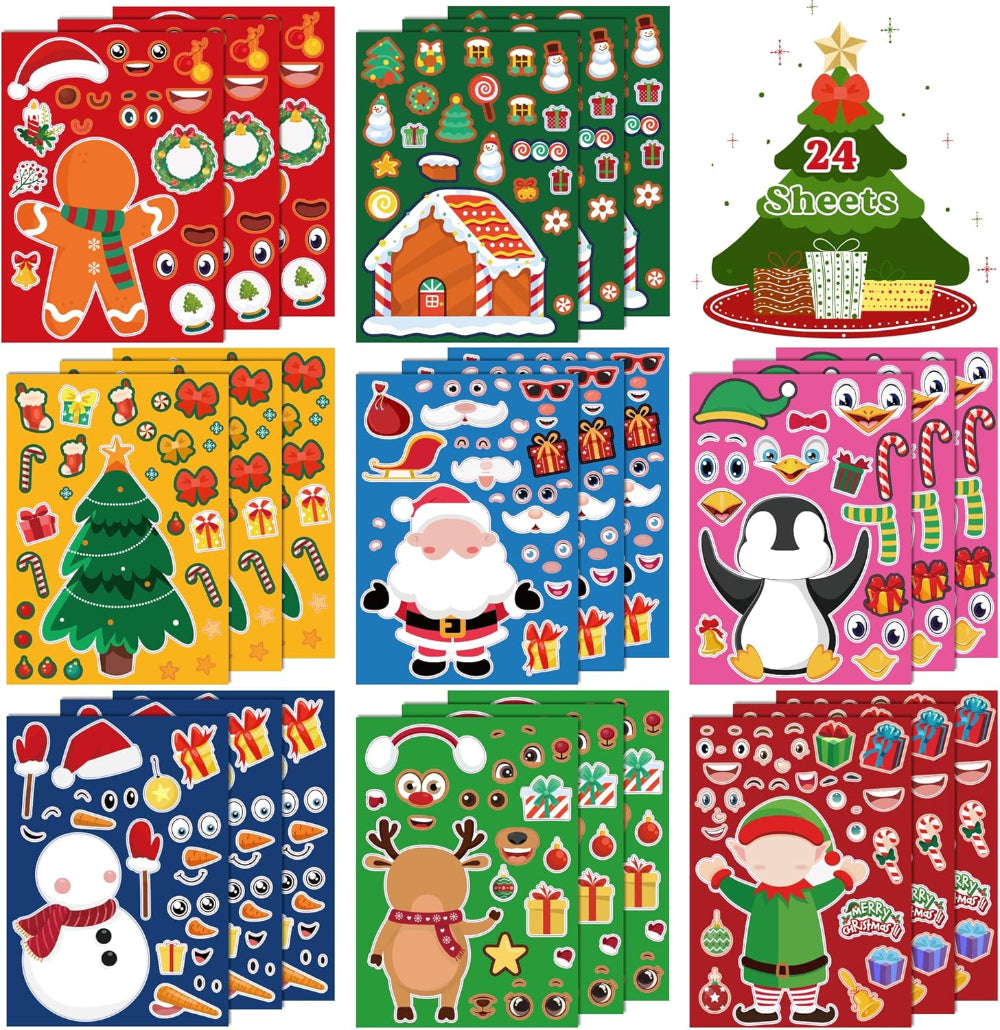 Christmas Bag Kids Stickers DIY Holiday Craft Activity Sheets Set