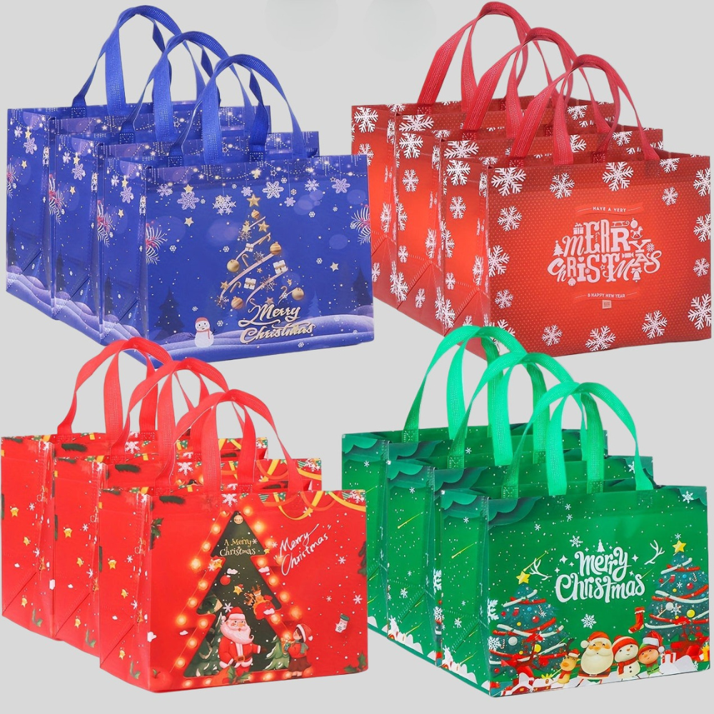 Christmas Bags Reusable Large Tote Set Holiday Presents