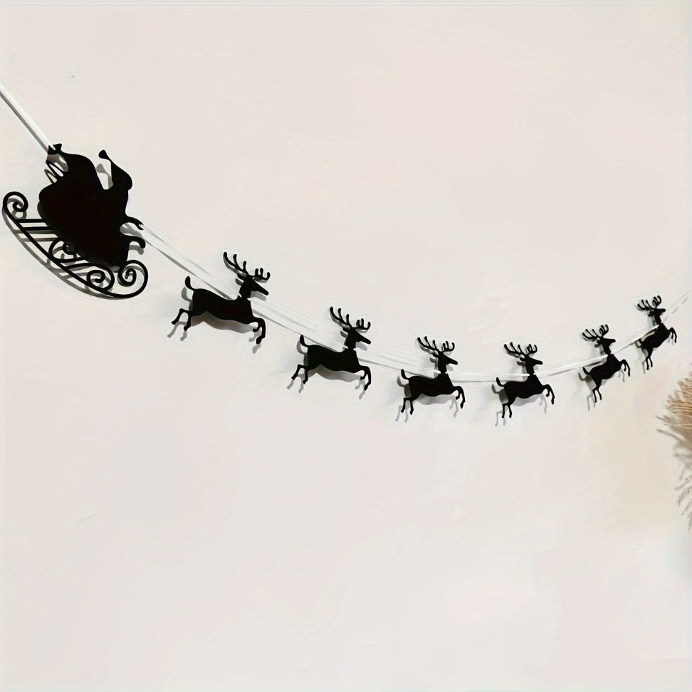 Christmas Banner Santa’s Reindeer Sleigh Hanging Garland Decor