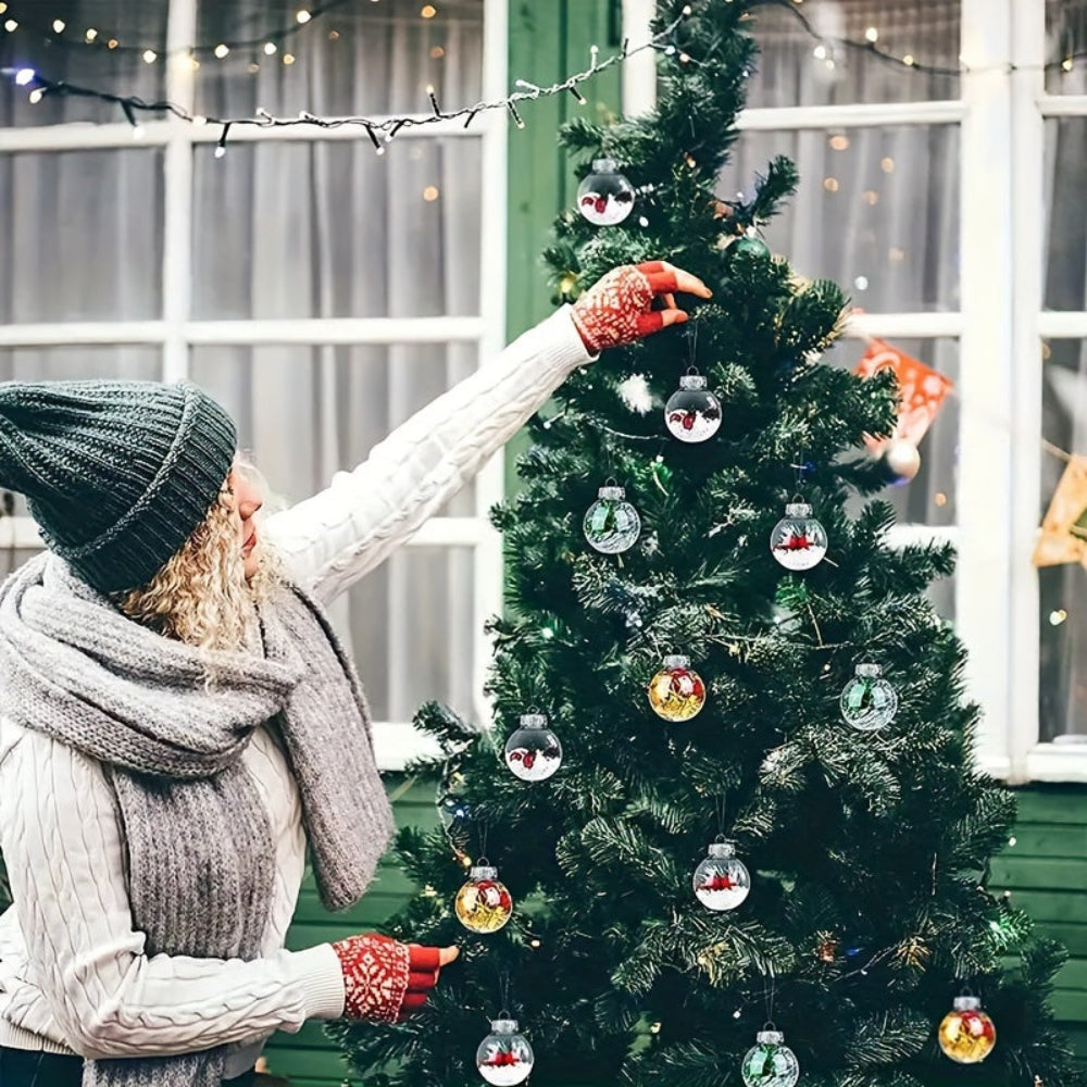 Christmas Baubles Clear Fillable Hanging Round Plastic Ornament Set