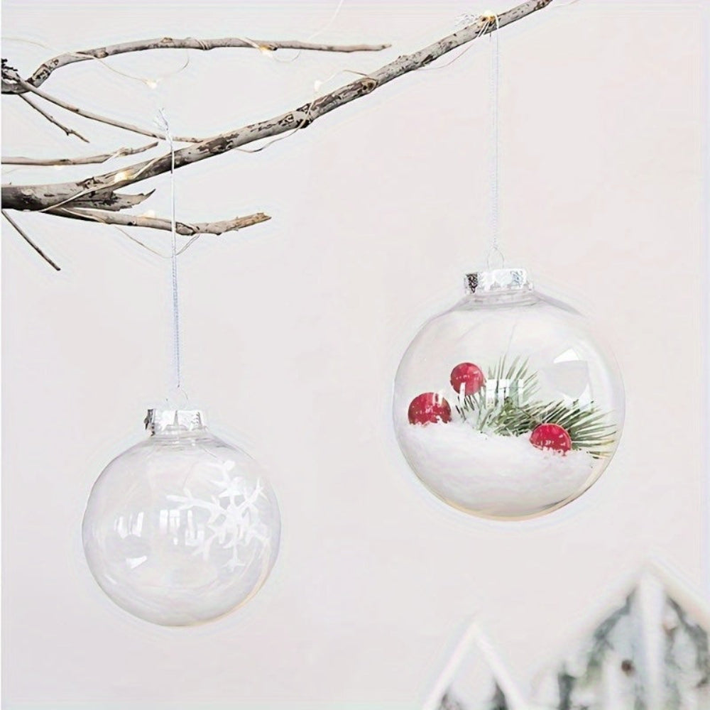 Christmas Baubles Clear Fillable Hanging Round Plastic Ornament Set