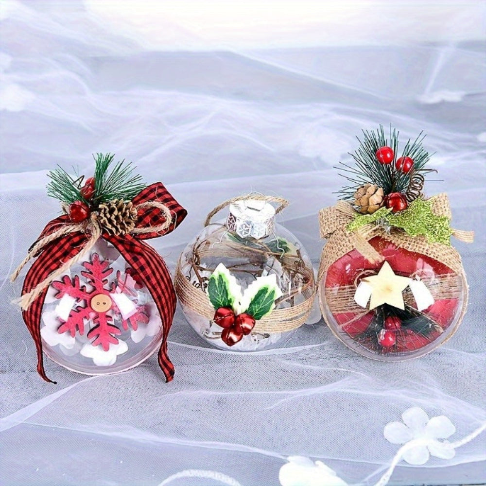 Christmas Baubles Clear Fillable Hanging Round Plastic Ornament Set