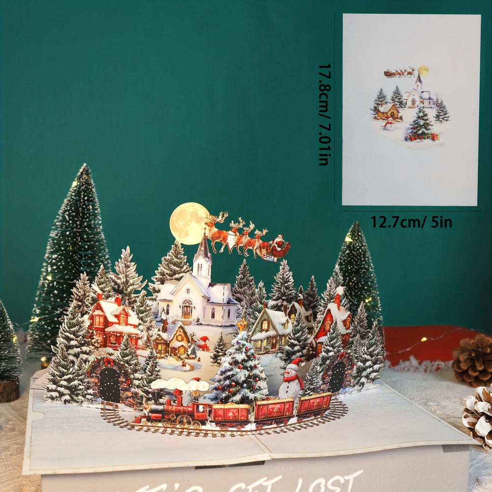 Christmas Cards 3D Pop Up Santa Village Holiday Scene