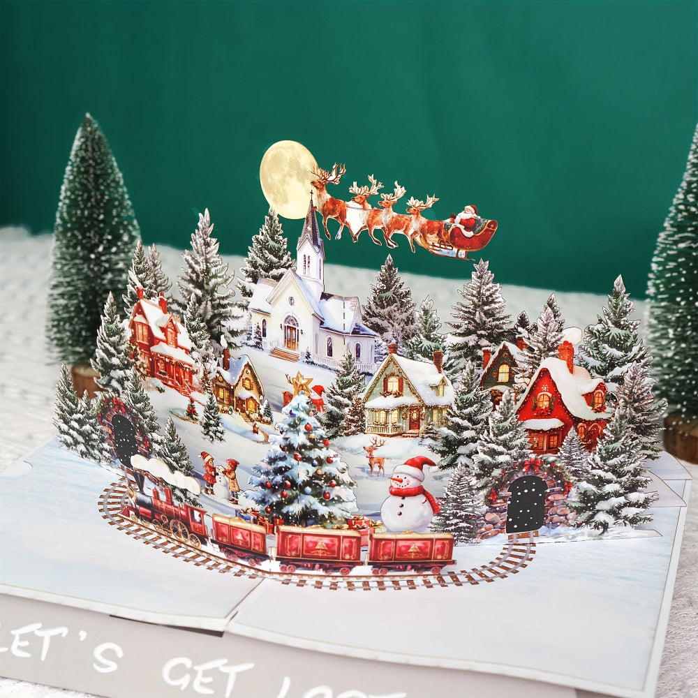 Christmas Cards 3D Pop Up Santa Village Holiday Scene