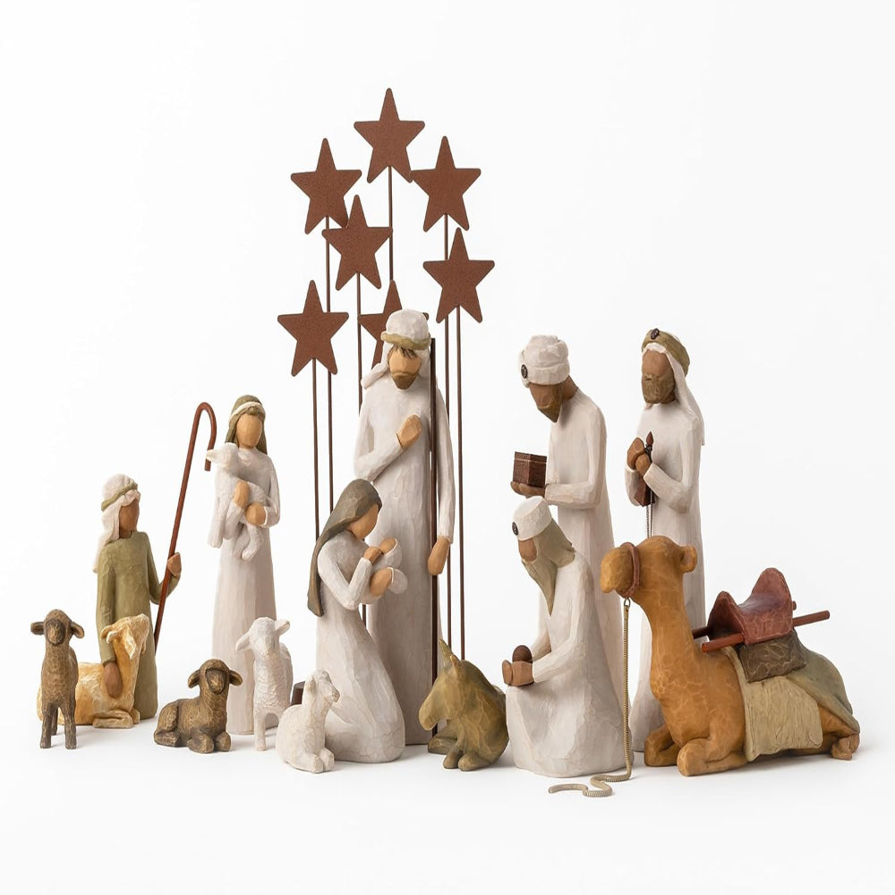 Christmas Decor Nativity Scene Rustic Carved Figurine Set