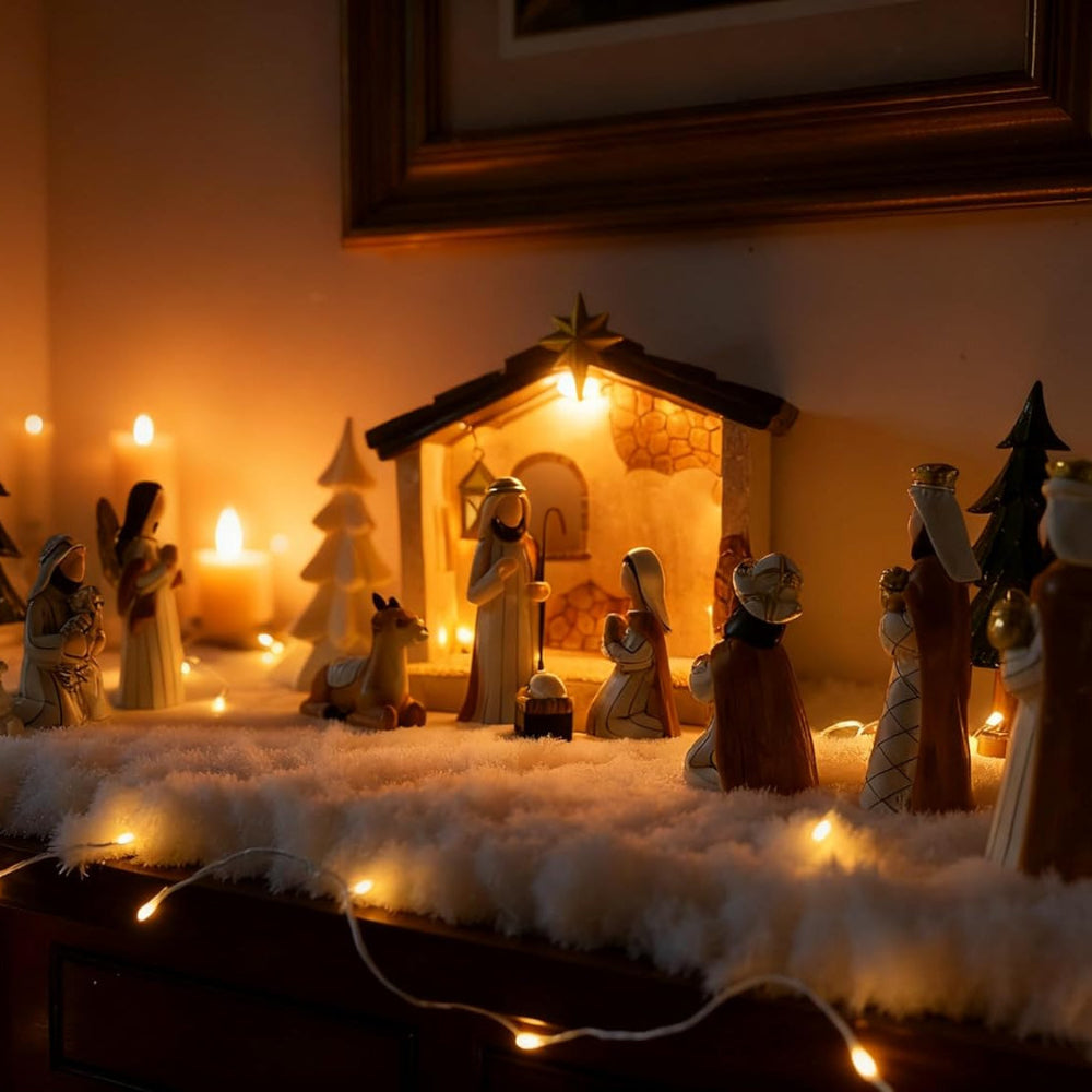 Christmas Decor Nativity Scene Rustic Lighted Tabletop Display