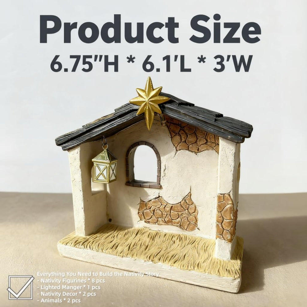 Christmas Decor Nativity Scene Rustic Lighted Tabletop Display