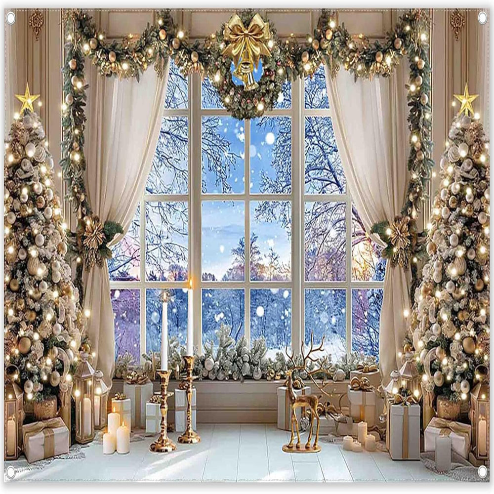 Christmas Decor Window Scene Backdrop Winter Holiday Display